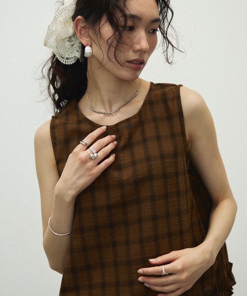 Cotton Check Pattern frills Hem Blouse / コットンチェック