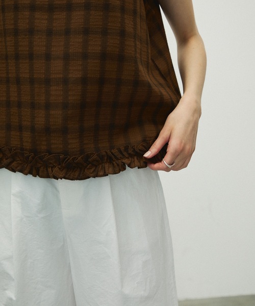 Lutim by u（ルチバイユー）の「Cotton Check Pattern frills Hem Blouse / コットンチェックパターンフリル裾ブラウス（シャツ/ブラウス・レディース・ブラック/ブラウン・FREE）」の17枚目の写真
