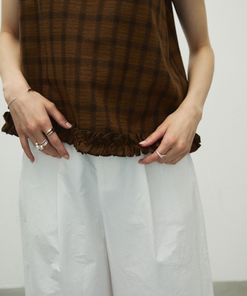 Lutim by u（ルチバイユー）の「Cotton Check Pattern frills Hem Blouse / コットンチェックパターンフリル裾ブラウス（シャツ/ブラウス・レディース・ブラック/ブラウン・FREE）」の16枚目の写真