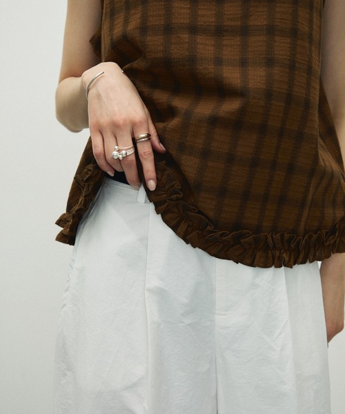 Lutim by u（ルチバイユー）の「Cotton Check Pattern frills Hem Blouse / コットンチェックパターンフリル裾ブラウス（シャツ/ブラウス・レディース・ブラック/ブラウン・FREE）」の15枚目の写真