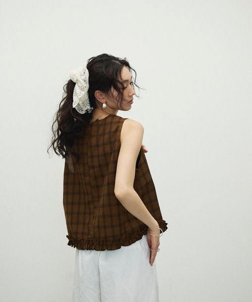 ブラウス シャツ 「WEB限定」コットンチェックフリルブラウス レディース ブラウス シャツ Cotton Check Pattern frills Hem Blouse