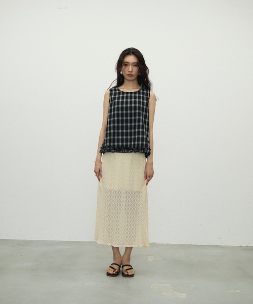 Lutim by u（ルチバイユー）の「Cotton Check Pattern frills Hem Blouse / コットンチェックパターンフリル裾ブラウス（シャツ/ブラウス・レディース・ブラック/ブラウン・FREE）」の8枚目の写真