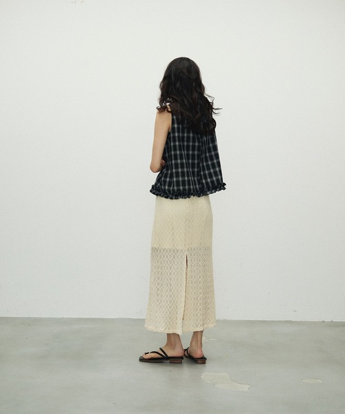 Lutim by u（ルチバイユー）の「Cotton Check Pattern frills Hem Blouse / コットンチェックパターンフリル裾ブラウス（シャツ/ブラウス・レディース・ブラック/ブラウン・FREE）」の7枚目の写真