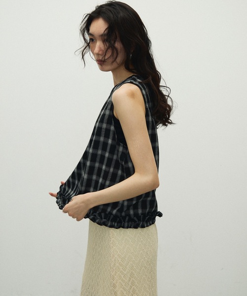 Lutim by u（ルチバイユー）の「Cotton Check Pattern frills Hem Blouse / コットンチェックパターンフリル裾ブラウス（シャツ/ブラウス・レディース・ブラック/ブラウン・FREE）」の10枚目の写真
