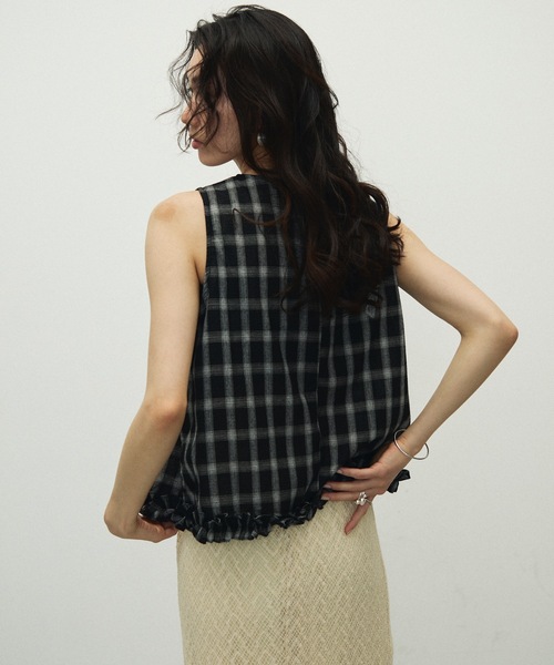 Lutim by u（ルチバイユー）の「Cotton Check Pattern frills Hem Blouse / コットンチェックパターンフリル裾ブラウス（シャツ/ブラウス・レディース・ブラック/ブラウン・FREE）」の9枚目の写真