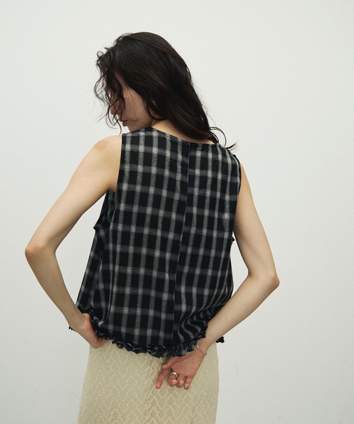 Lutim by u（ルチバイユー）の「Cotton Check Pattern frills Hem Blouse / コットンチェックパターンフリル裾ブラウス（シャツ/ブラウス・レディース・ブラック/ブラウン・FREE）」の5枚目の写真