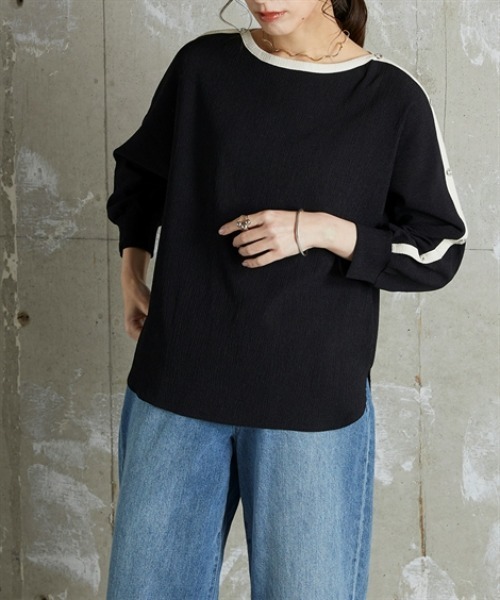 Soiunique（スワユニーク）の「肩ボタン付ドルマンシルエット配色プルオーバー ［Soiunique］（Tシャツ/カットソー・レディース・ダークグリーン系/ブラック系・01/02）」の15枚目の写真