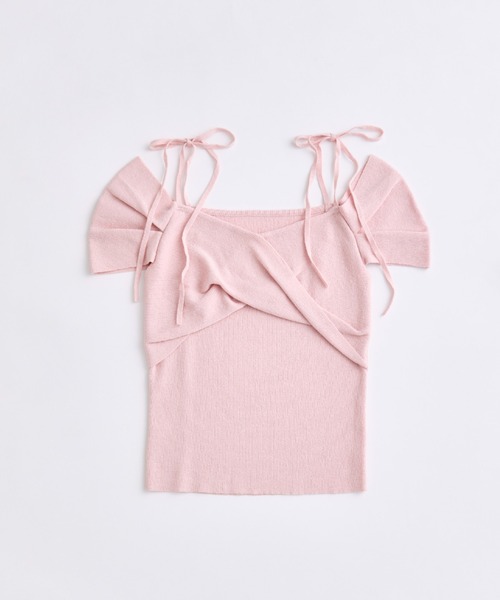 OLIVE des OLIVE(オリーブデオリーブ)の「肩リボンオフショルニット(Tシャツ/カットソー・レディース・ピンク/チャコールグレー/オフホワイト・FREE)」の17枚目の写真