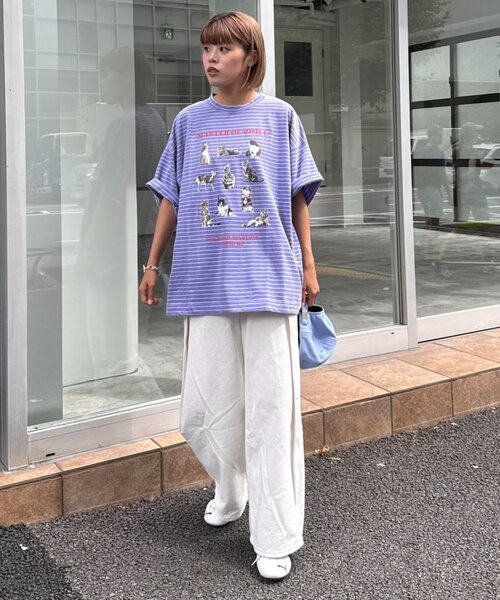 SOUNDSGOOOOD（サウンズグッド）の「【SOUNDS GOOOOD】パウダー加工プリント&刺繍TEE（Tシャツ/カットソー・レディース・チャコールグレー/ライトグレー/グリーン/ピンク/ブラック/パープル・ONE SIZE）」の11枚目の写真