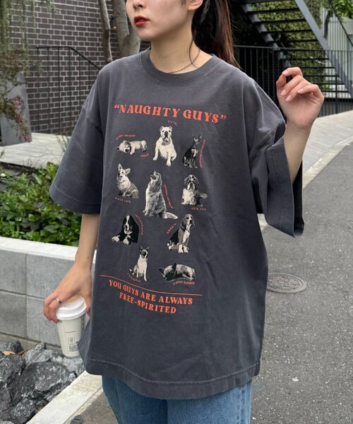 SOUNDSGOOOOD（サウンズグッド）の「【SOUNDS GOOOOD】パウダー加工プリント&刺繍TEE（Tシャツ/カットソー・レディース・チャコールグレー/ライトグレー/グリーン/ピンク/ブラック/パープル・ONE SIZE）」の13枚目の写真