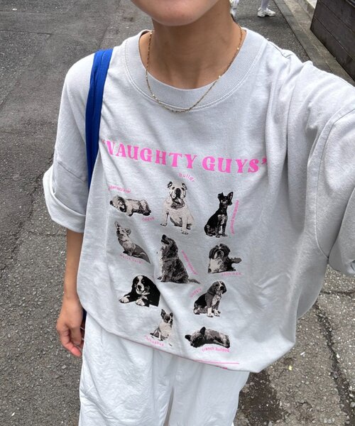 SOUNDSGOOOOD（サウンズグッド）の「【SOUNDS GOOOOD】パウダー加工プリント&刺繍TEE（Tシャツ/カットソー・レディース・チャコールグレー/ライトグレー/グリーン/ピンク/ブラック/パープル・ONE SIZE）」の17枚目の写真