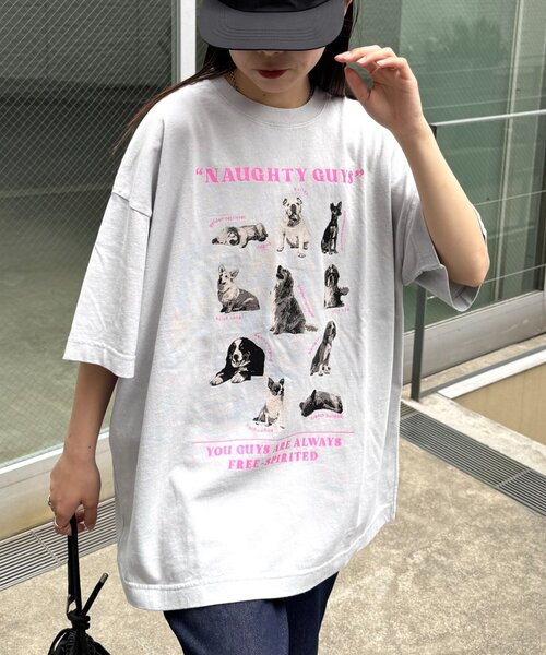 SOUNDSGOOOOD（サウンズグッド）の「【SOUNDS GOOOOD】パウダー加工プリント&刺繍TEE（Tシャツ/カットソー・レディース・チャコールグレー/ライトグレー/グリーン/ピンク/ブラック/パープル・ONE SIZE）」の18枚目の写真