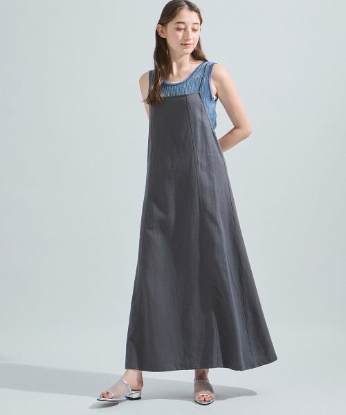 ketty（ケティ）の「ウォッシュリネンキャミワンピース≪洗濯機で洗える≫（ワンピース・レディース・ベージュ/チャコールグレー・M）」の2枚目の写真