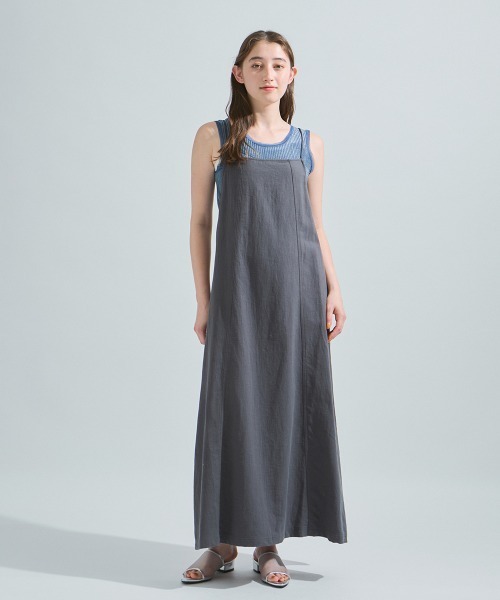 ketty（ケティ）の「ウォッシュリネンキャミワンピース≪洗濯機で洗える≫（ワンピース・レディース・ベージュ/チャコールグレー・M）」の3枚目の写真