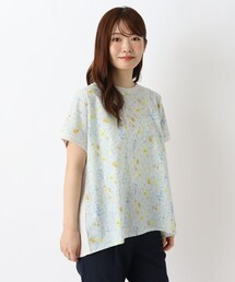 花柄プリントコンビフレンチスリーブプルオーバー