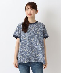 花柄プリントコンビフレンチスリーブプルオーバー