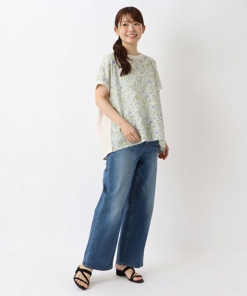 one'sterrace(ワンズテラス)の「花柄プリントコンビフレンチスリーブプルオーバー(Tシャツ/カットソー・レディース・ライトグレー系8/アイボリー系8/ネイビー系5・02)」の4枚目の写真