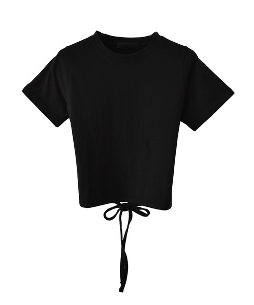 リボン付きグレー/ブラック半袖Tシャツ セール】【ZOZO限定】サイドリボンT／side ribbonT 半袖 カットソー