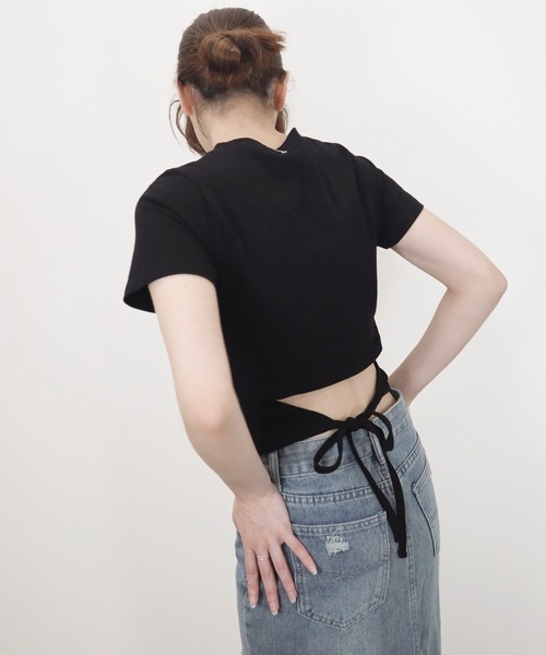 Reurie'(レウリィ)の「【ZOZO限定】サイドリボンT/side ribbonT 半袖 カットソー ホワイト グレー ブラック リボン 大人カジュアル シンプル 夏トップス(Tシャツ/カットソー・レディース・ブラック/グレー/ホワイト・FREE)」の9枚目の写真