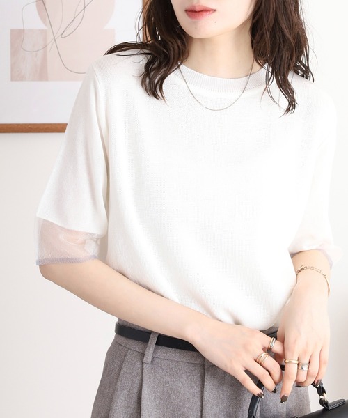 tシャツ A.N.L シアースリーブサマーニット半袖プルオーバー レディース セール】A.N.L シアースリーブサマーニット半袖プルオーバー（T