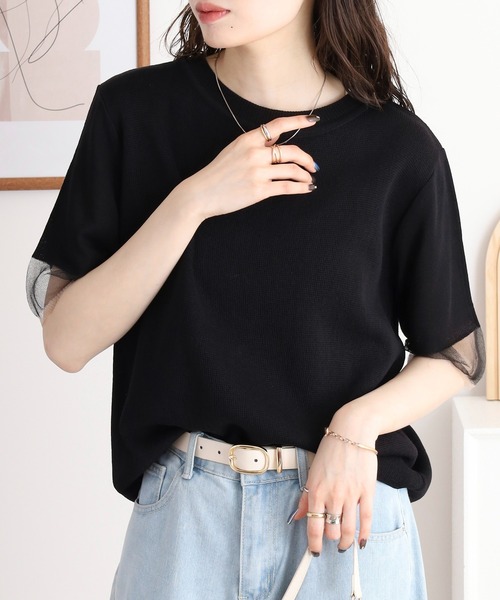 tシャツ A.N.L シアースリーブサマーニット半袖プルオーバー レディース セール】A.N.L シアースリーブサマーニット半袖プルオーバー（T