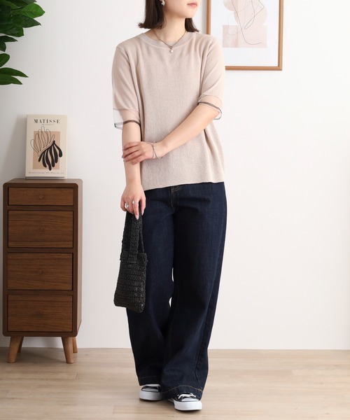 A.N.L(エーエヌエル レーベル)の「A.N.L シアースリーブサマーニット半袖プルオーバー(Tシャツ/カットソー・レディース・グリーン/サンドベージュ/ブラック/オフホワイト・38)」の16枚目の写真