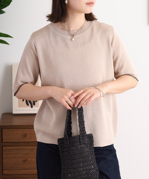 A.N.L(エーエヌエル レーベル)の「A.N.L シアースリーブサマーニット半袖プルオーバー(Tシャツ/カットソー・レディース・グリーン/サンドベージュ/ブラック/オフホワイト・38)」の13枚目の写真