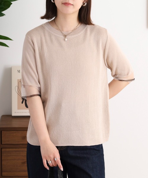 A.N.L(エーエヌエル レーベル)の「A.N.L シアースリーブサマーニット半袖プルオーバー(Tシャツ/カットソー・レディース・グリーン/サンドベージュ/ブラック/オフホワイト・38)」の15枚目の写真