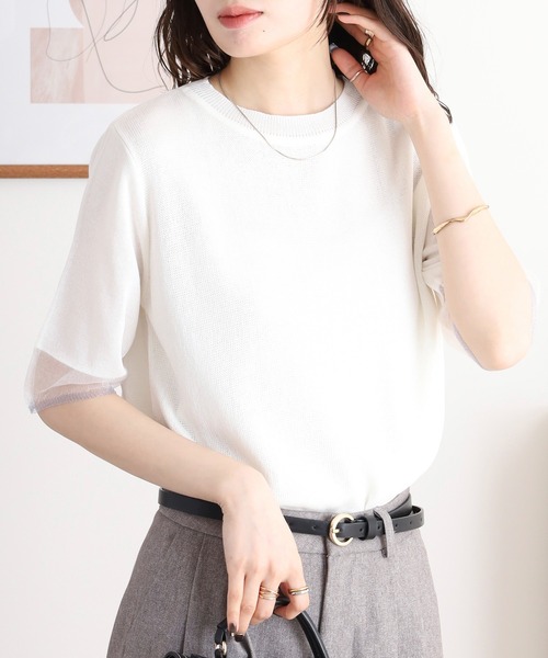 A.N.L(エーエヌエル レーベル)の「A.N.L シアースリーブサマーニット半袖プルオーバー(Tシャツ/カットソー・レディース・グリーン/サンドベージュ/ブラック/オフホワイト・38)」の5枚目の写真
