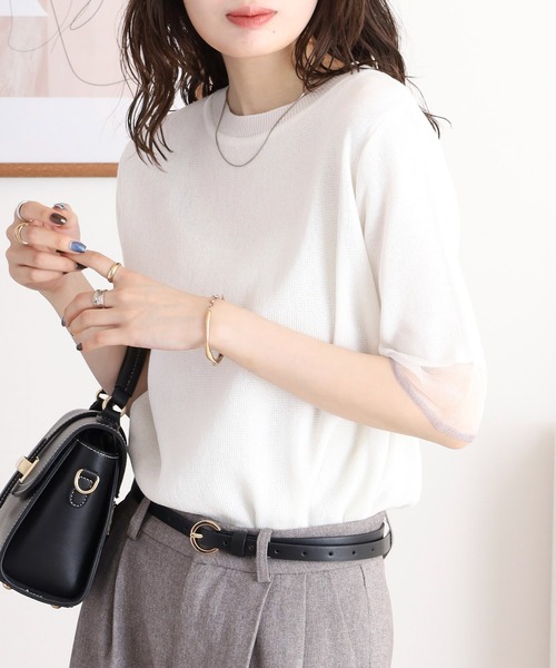 A.N.L(エーエヌエル レーベル)の「A.N.L シアースリーブサマーニット半袖プルオーバー(Tシャツ/カットソー・レディース・グリーン/サンドベージュ/ブラック/オフホワイト・38)」の6枚目の写真