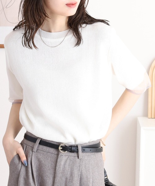 A.N.L(エーエヌエル レーベル)の「A.N.L シアースリーブサマーニット半袖プルオーバー(Tシャツ/カットソー・レディース・グリーン/サンドベージュ/ブラック/オフホワイト・38)」の7枚目の写真