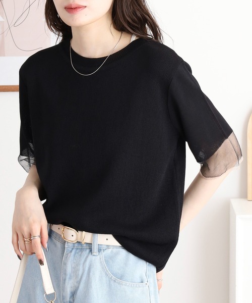 A.N.L(エーエヌエル レーベル)の「A.N.L シアースリーブサマーニット半袖プルオーバー(Tシャツ/カットソー・レディース・グリーン/サンドベージュ/ブラック/オフホワイト・38)」の10枚目の写真