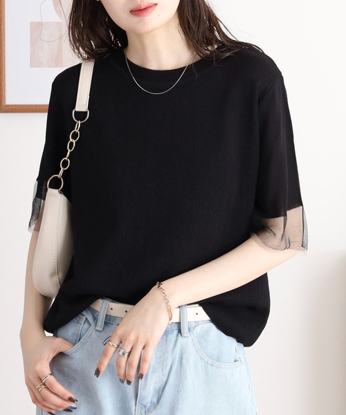 A.N.L(エーエヌエル レーベル)の「A.N.L シアースリーブサマーニット半袖プルオーバー(Tシャツ/カットソー・レディース・グリーン/サンドベージュ/ブラック/オフホワイト・38)」の11枚目の写真