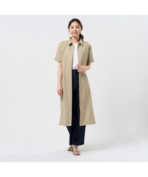 TOKYO SHIRTS（トウキョウシャツ）の「麻調合繊 シャツワンピース 五分袖（シャツ/ブラウス・レディース・ブルー/ネイビー/ベージュ・L/LL/M）」の5枚目の写真