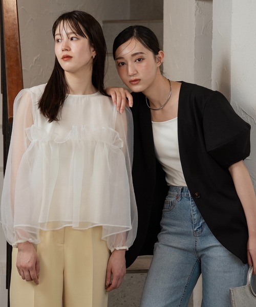 セール】puff sleeve no collar jacket / パフスリーブノー