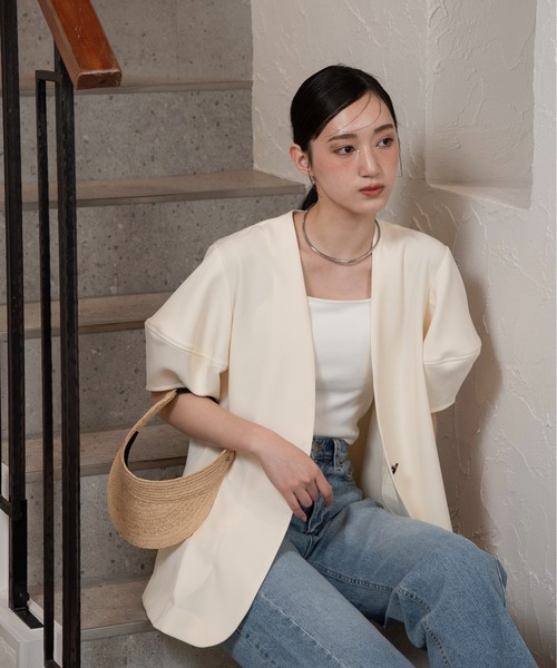 puff sleeve no collar jacket / パフスリーブノーカラージャケット
