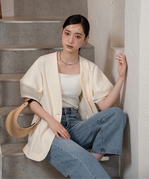パフスリーブ・ノーカラージャケット セール】puff sleeve no collar jacket / パフスリーブノー