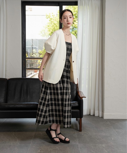 puff sleeve no collar jacket / パフスリーブノーカラー
