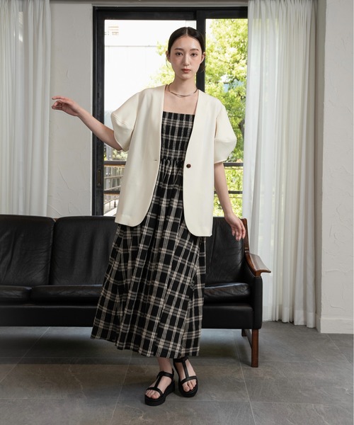 puff sleeve no collar jacket / パフスリーブノーカラージャケット