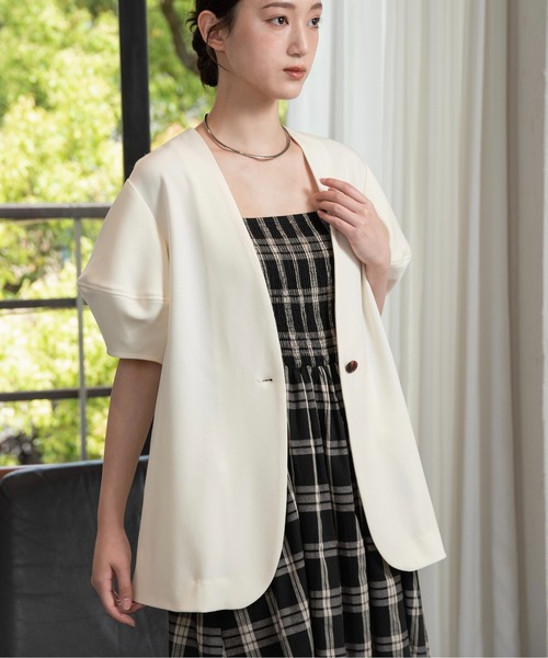 puff sleeve no collar jacket / パフスリーブノーカラー