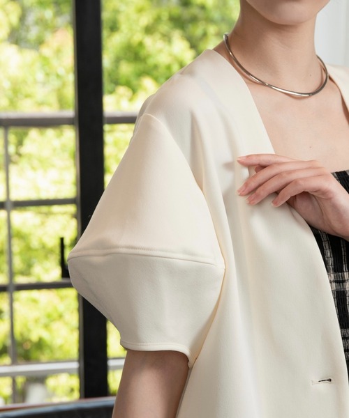 puff sleeve no collar jacket / パフスリーブノーカラージャケット