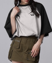 【nui nullu】チュールレイヤード ラグラン ワンポイントロゴ 半袖Tシャツ