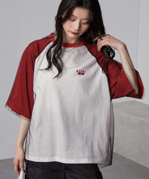nui nullu(ヌイヌル)の「【nui nullu】チュールレイヤード ラグラン ワンポイントロゴ 半袖Tシャツ(Tシャツ/カットソー・レディース・ブラック系/ホワイト系/レッド系・FREE)」の12枚目の写真