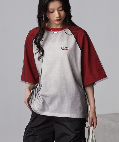nui nullu(ヌイヌル)の「【nui nullu】チュールレイヤード ラグラン ワンポイントロゴ 半袖Tシャツ(Tシャツ/カットソー・レディース・ブラック系/ホワイト系/レッド系・FREE)」の13枚目の写真