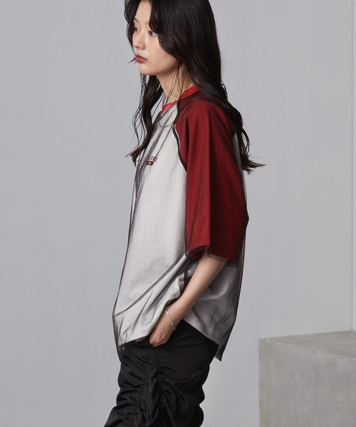 nui nullu(ヌイヌル)の「【nui nullu】チュールレイヤード ラグラン ワンポイントロゴ 半袖Tシャツ(Tシャツ/カットソー・レディース・ブラック系/ホワイト系/レッド系・FREE)」の14枚目の写真