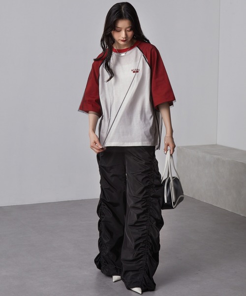 nui nullu(ヌイヌル)の「【nui nullu】チュールレイヤード ラグラン ワンポイントロゴ 半袖Tシャツ(Tシャツ/カットソー・レディース・ブラック系/ホワイト系/レッド系・FREE)」の16枚目の写真