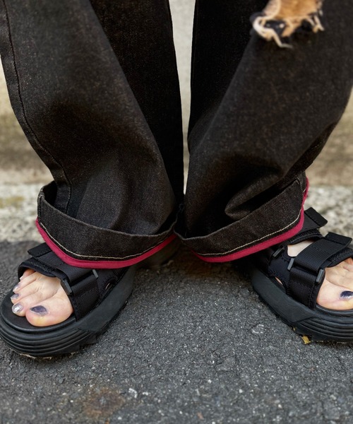 DOUBLE NAME(ダブルネーム)の「ウエスト調整カラーオーバーダイダメージデニムパンツ/ユニセックス(デニムパンツ・レディース・ブラック/インディゴブルー・FREE)」の15枚目の写真