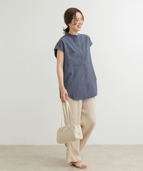 URBAN RESEARCH DOORS（アーバンリサーチドアーズ）の「『UR TECH DRYLUXE』フレンチスリーブシャツ（シャツ/ブラウス・レディース・ブラウン/ネイビー/ブルー・MEDIUM）」の12枚目の写真