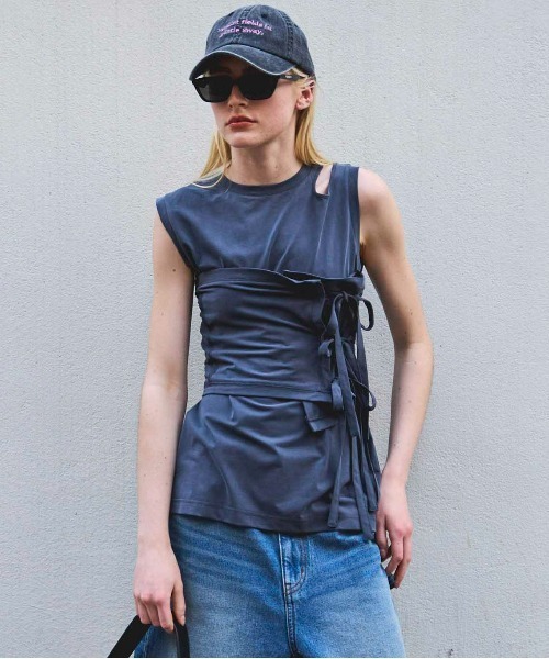 tシャツ Ribbon Bare Sleeveless TEE/リボンベアノースリーブTEE「MAISON SPECIAL/メゾンスペシャル」セット Ribbon Bare Sleeveless TEE/リボンベアノースリーブTEE【MAISON