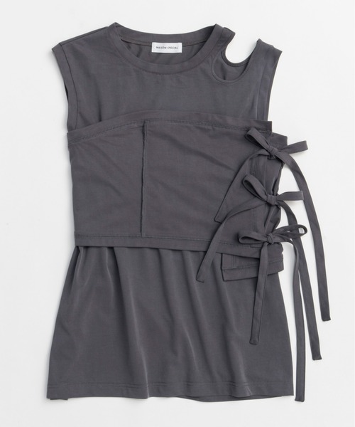 MAISON SPECIAL(メゾンスペシャル)の「Ribbon Bare Sleeveless TEE/リボンベアノースリーブTEE■セットアップ対応■(Tシャツ/カットソー・レディース・ホワイト/チャコールグレー/ピンク・FREE)」の14枚目の写真